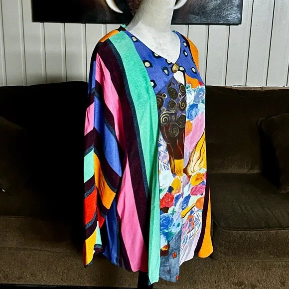 Carole Little ~ USA ~ Women’s Size 10 ~ Multi-Colors Striped & Polka Dots Blouse - Picture 11 of 12